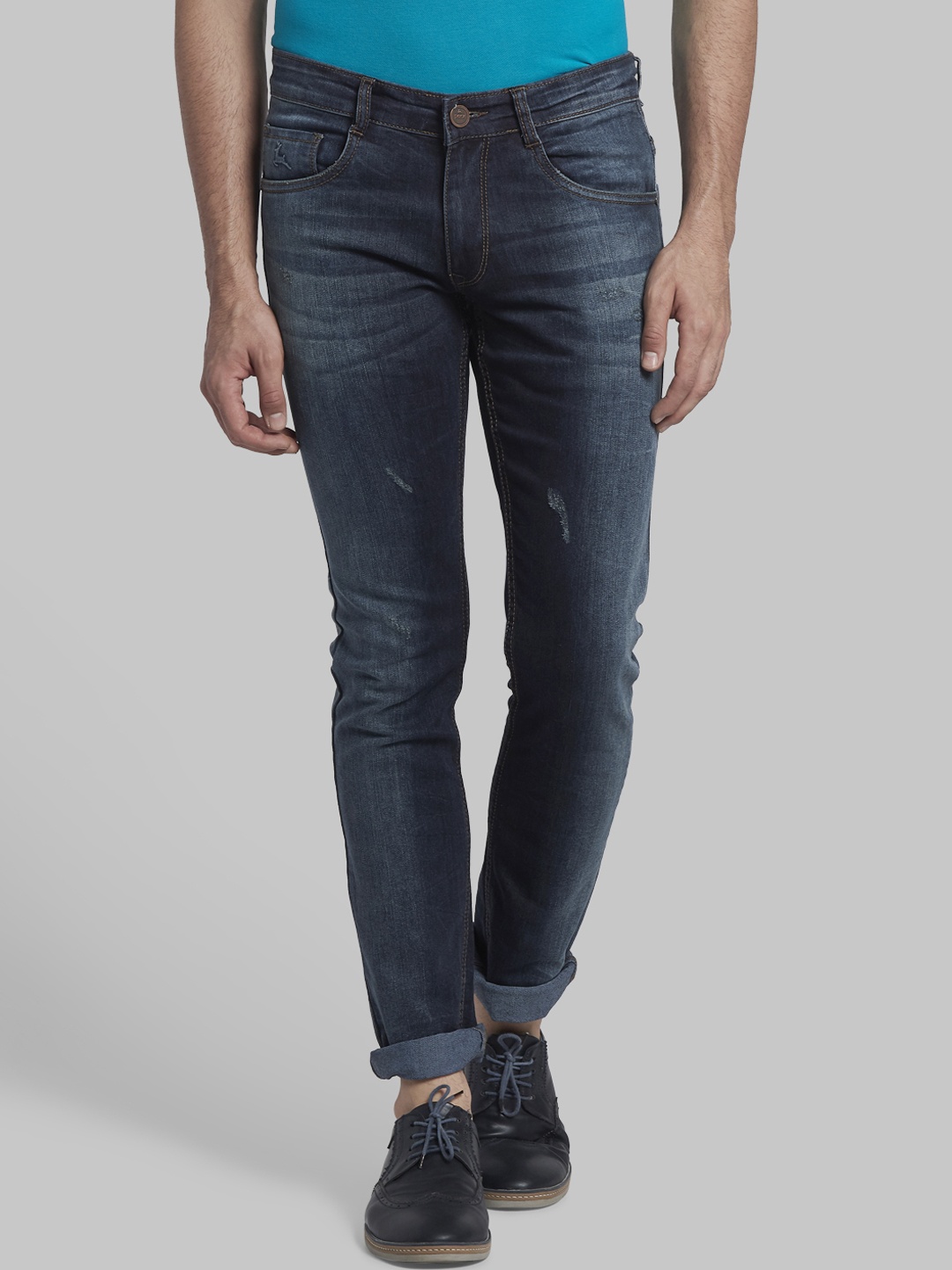 

Parx Men Navy Blue Slim Fit Mid-Rise Low Distress Jeans