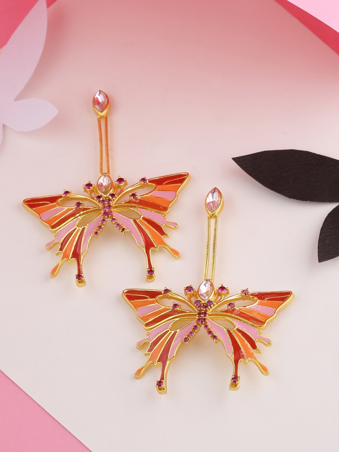 

Voylla Gold-Plated & Red Handcrafted Quirky Drop Earrings
