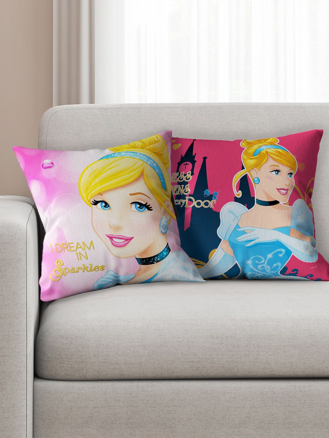 

Disney Kids Set of 2 Princess Print Square Cushion Covers, Multi