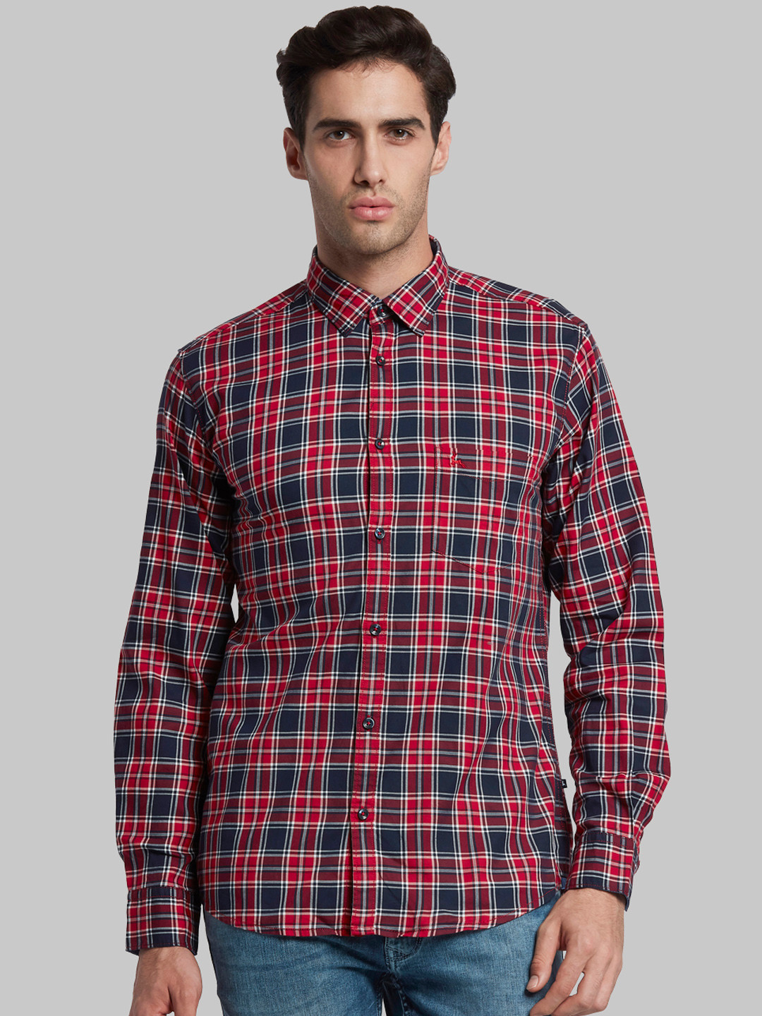 

Parx Men Navy Blue & Red Slim Fit Checked Casual Shirt