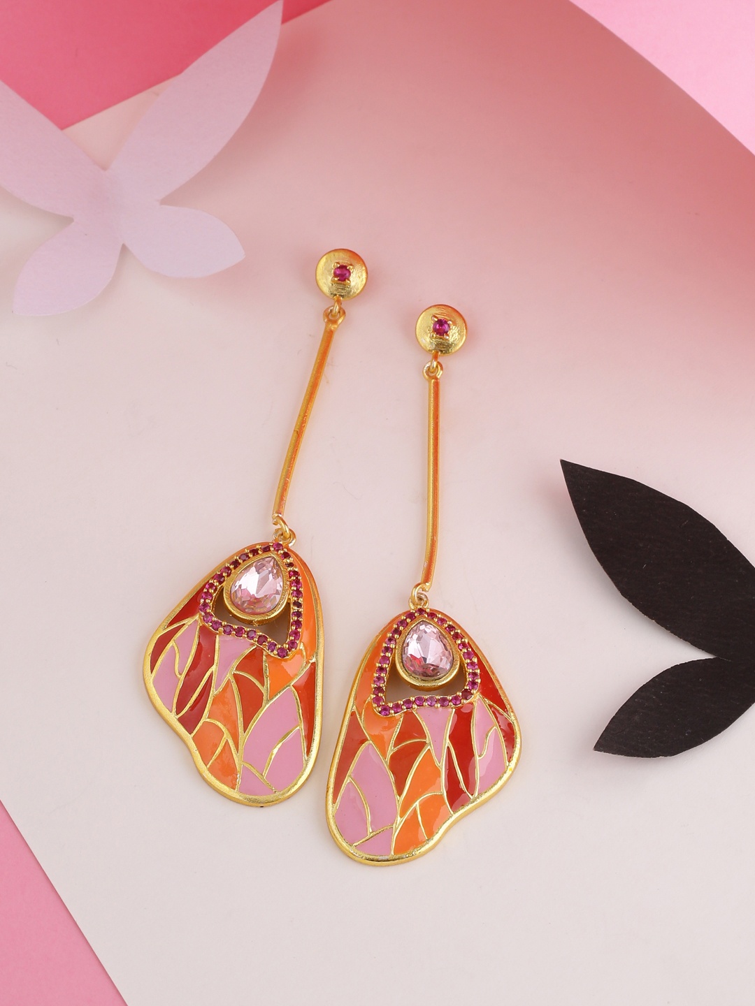 

Voylla Gold-Plated & Orange Handcrafted Quirky Drop Earrings
