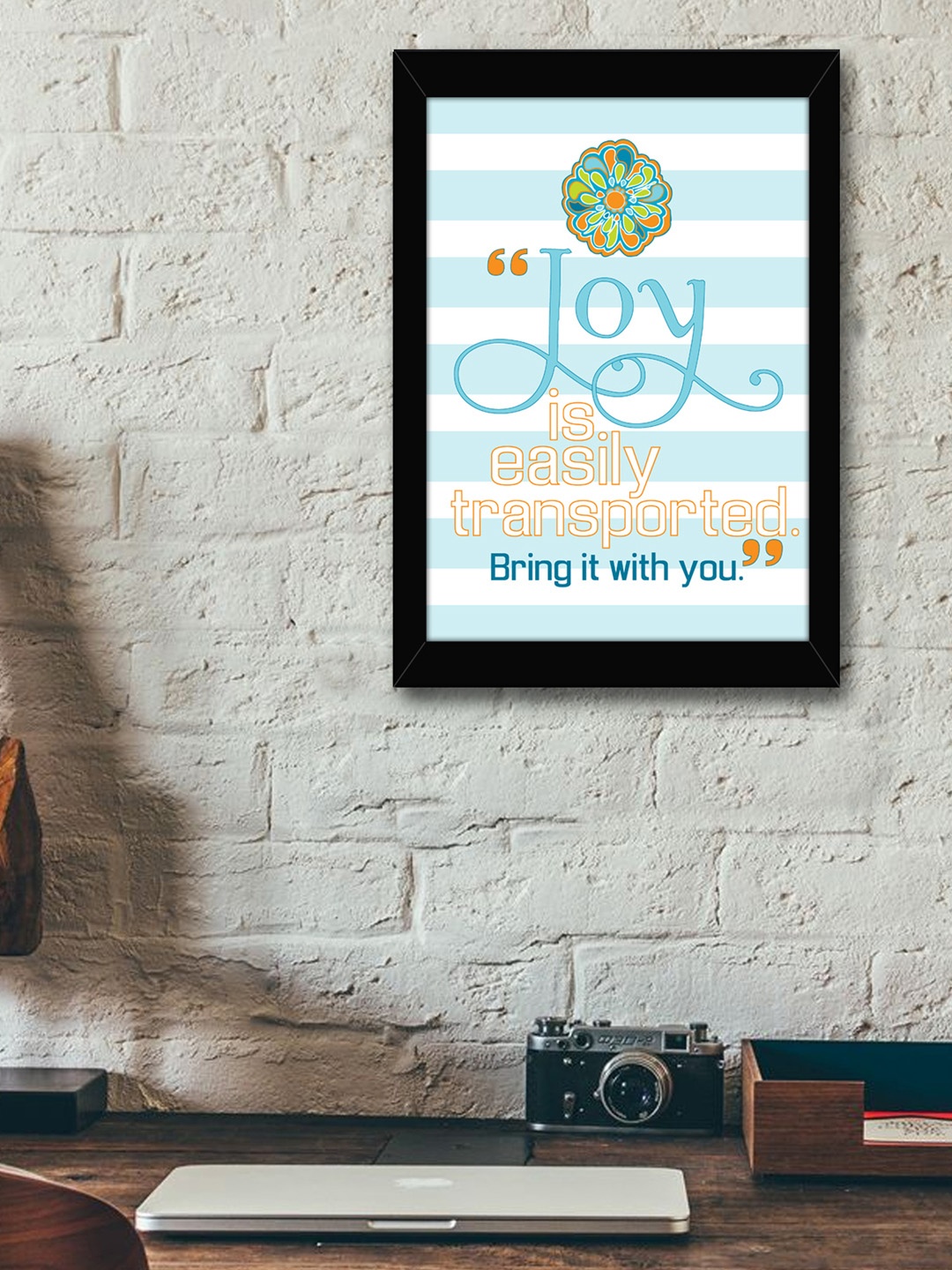 TIED RIBBONS Black & Blue Solid Inspirational Typographic Wall Art