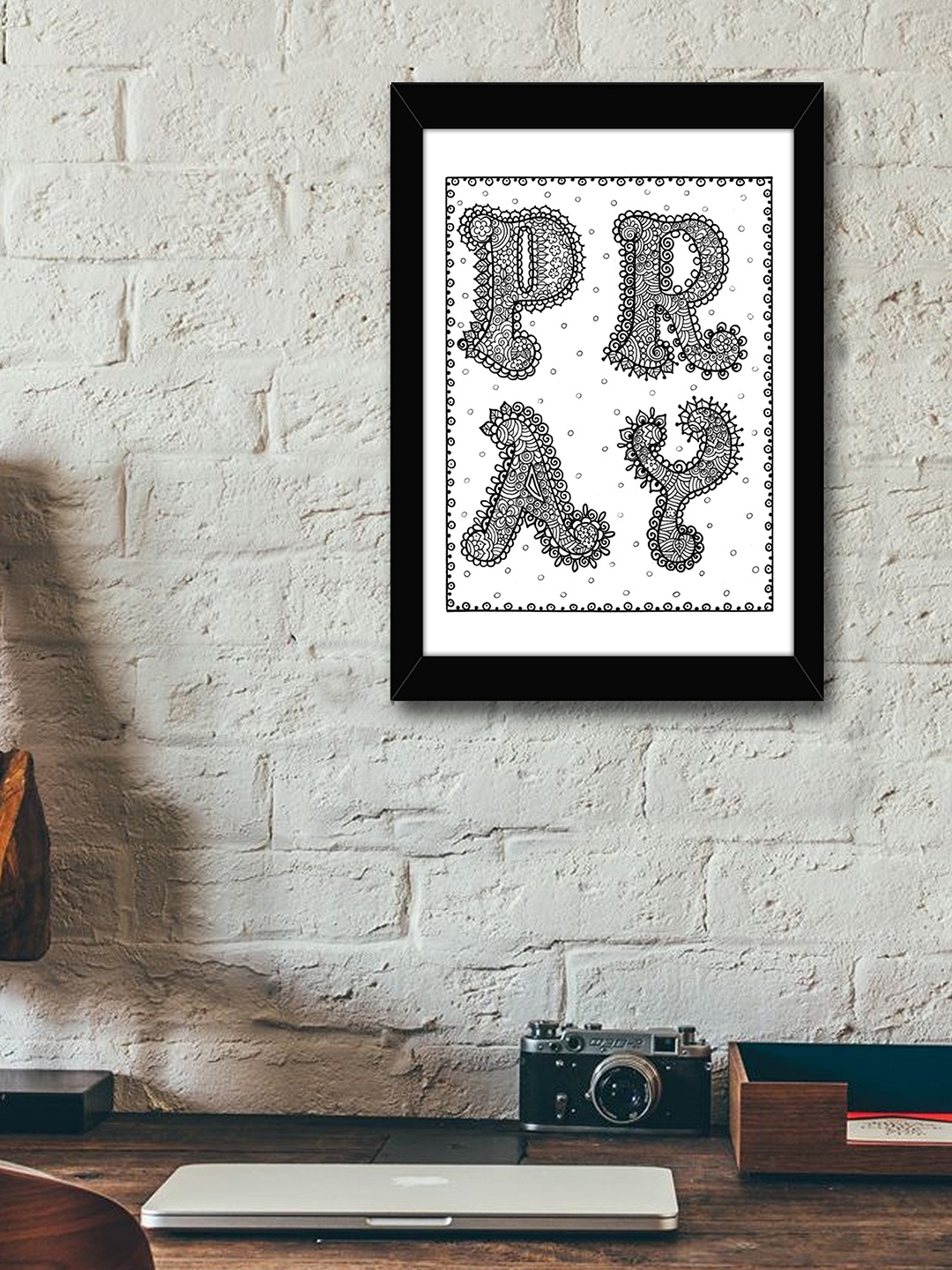 

TIED RIBBONS White & Black Printed Synthetic Fibre Framed Wall Art