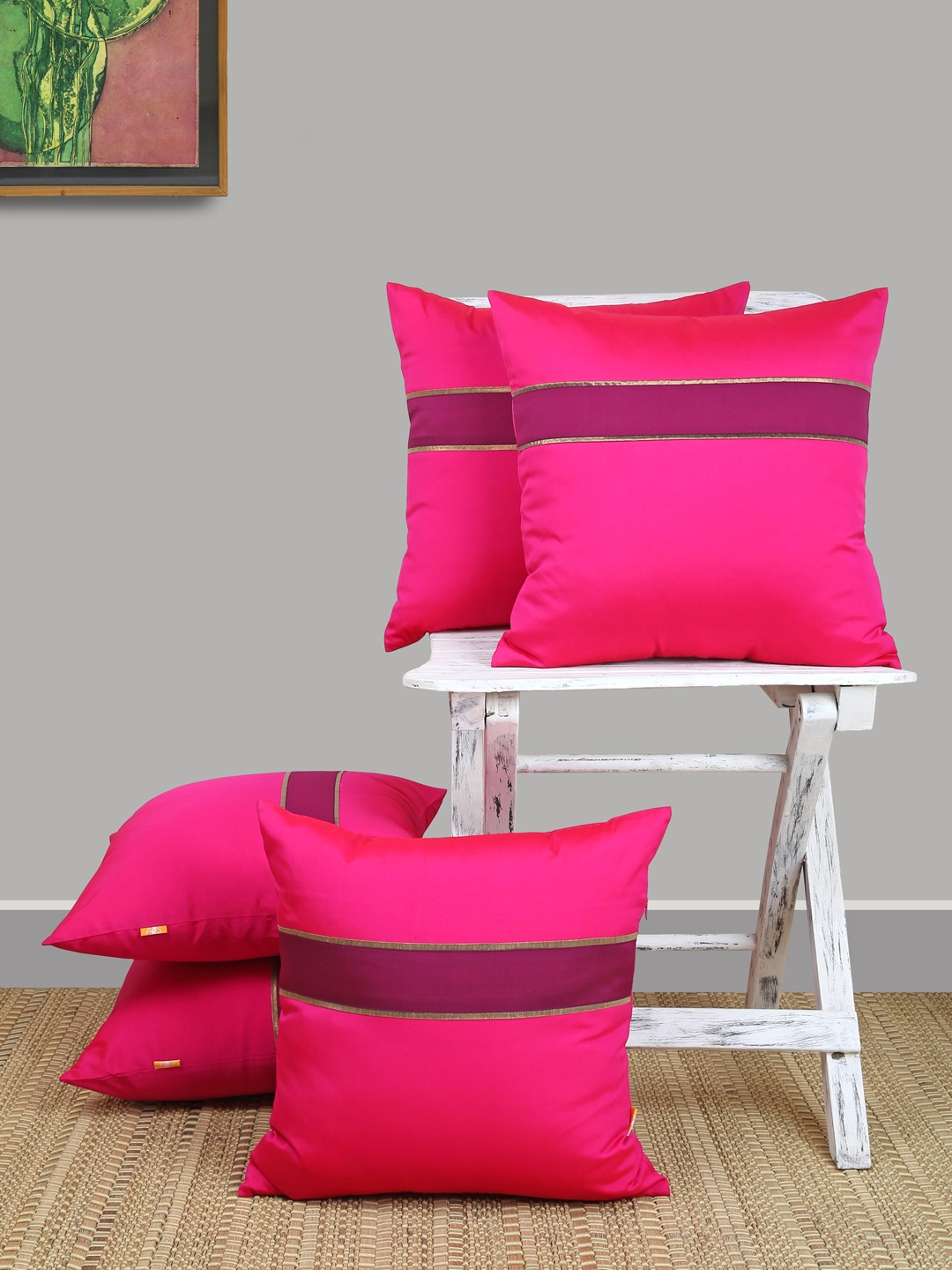 

ANS Fuchsia Pink Set of 5 Striped Square Cushion Covers
