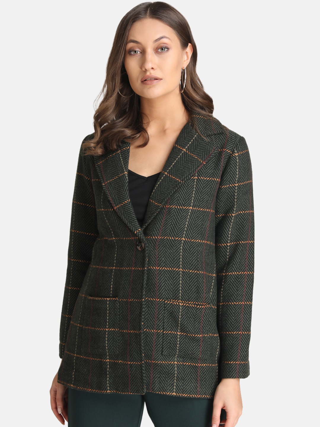 Kazo Women Green Checked Tailored Jacket
