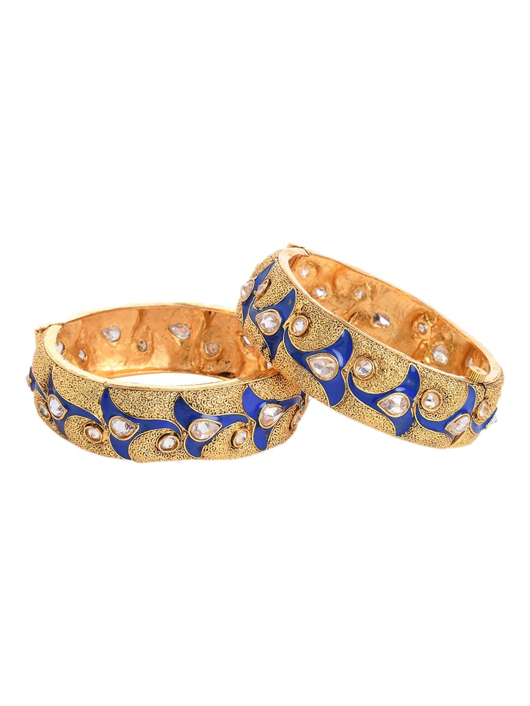 

Bamboo Tree Jewels Set of 2 Gold-Toned & Blue Enamelled Kundan Studded Bangles
