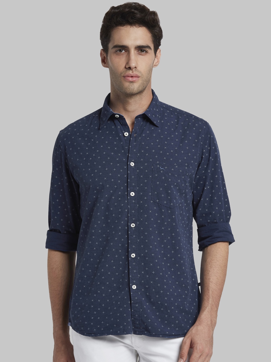 

Parx Men Blue Slim Fit Printed Casual Shirt, Navy blue