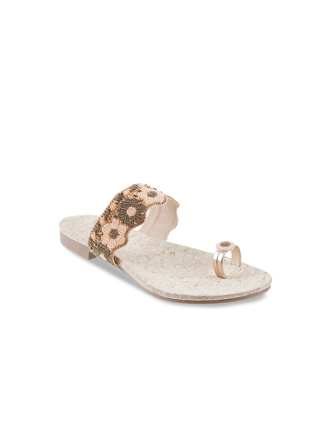 

Metro Women Gold-Toned & Off-White Beaded One Toe Flats