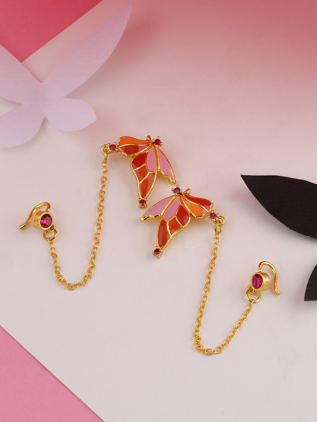 

Voylla Gold-Plated & Pink Quirky Studs