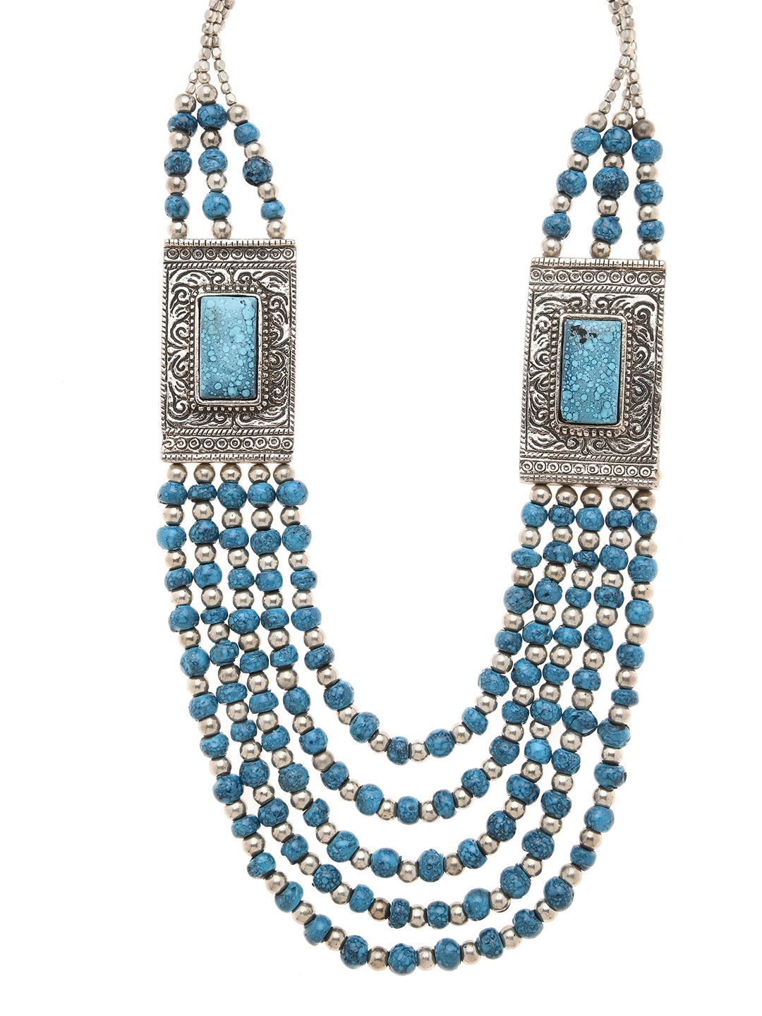 Bamboo Tree Jewels Blue & Silver-Toned Handcrafted Necklace
