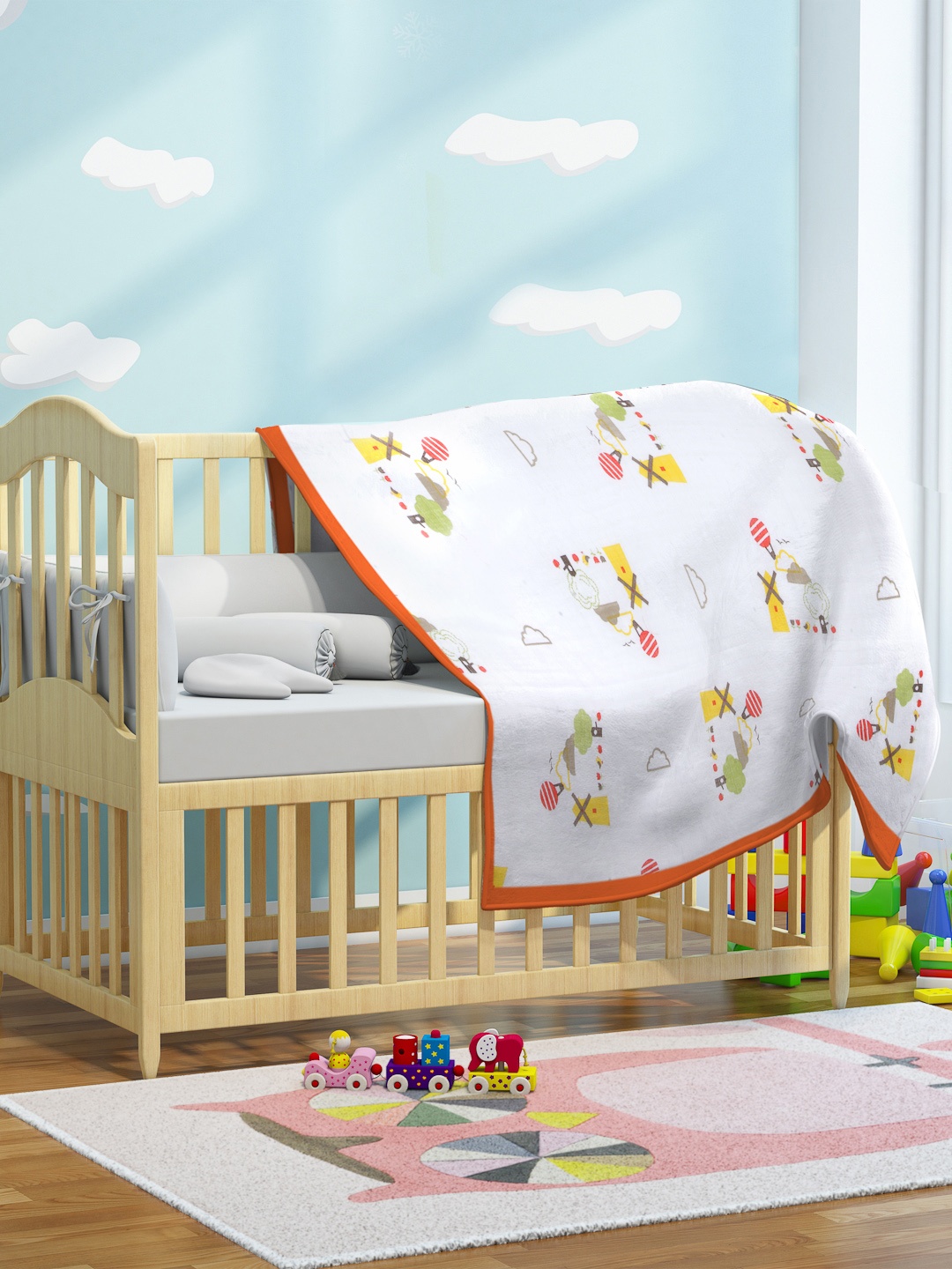 

My Milestones Kids White & Yellow Printed Pure Cotton Muslin 3 Layered Blanket