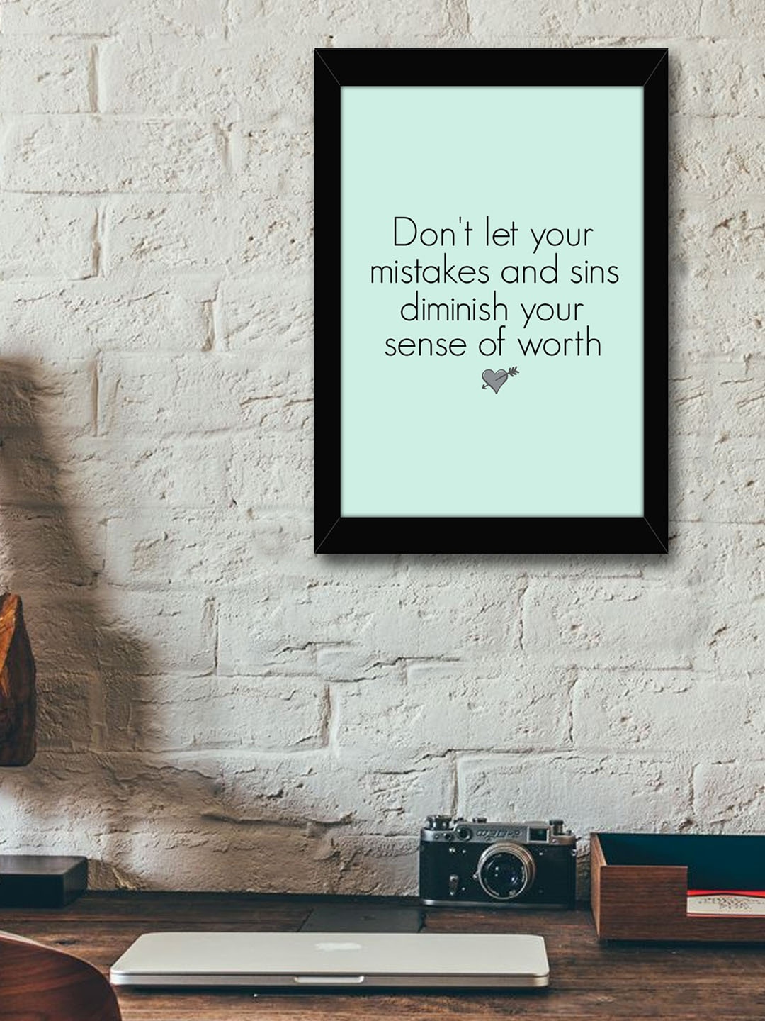 TIED RIBBONS Black & Blue Solid Inspirational Typographic Wall Art