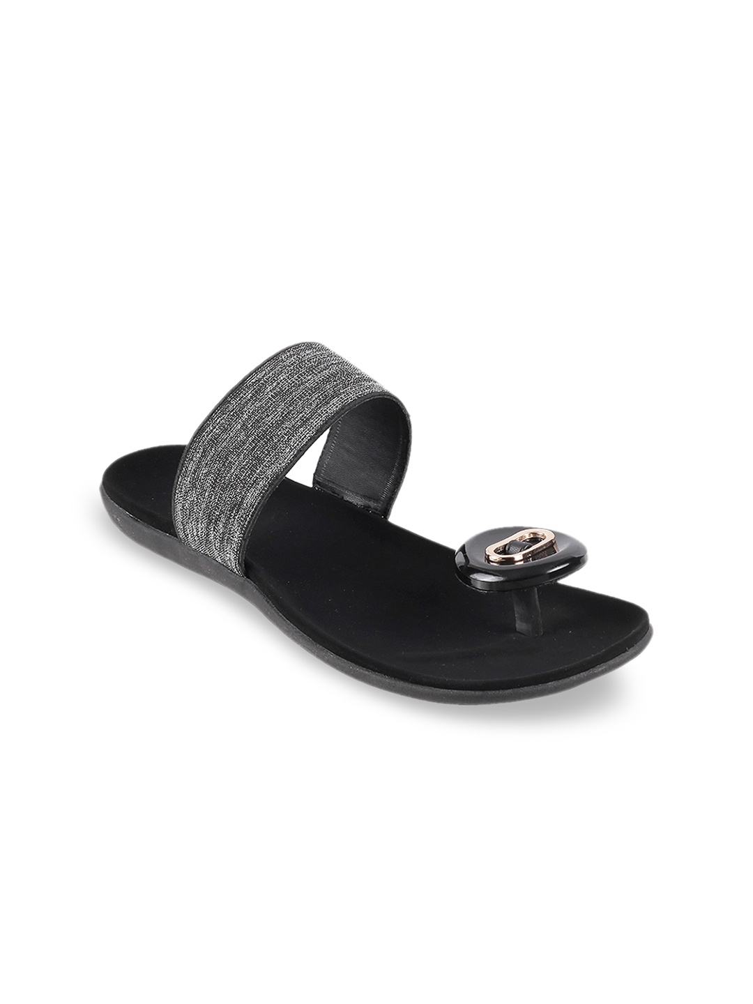 

Metro Women Black & Silver-Toned Solid Open Toe Flats
