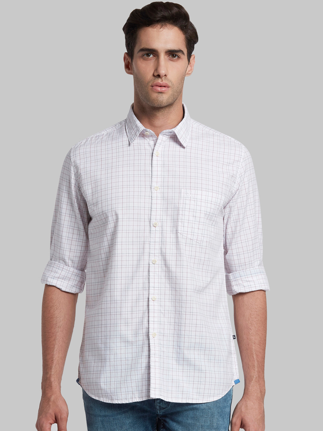 

Parx Men White & Blue Slim Fit Checked Casual Shirt