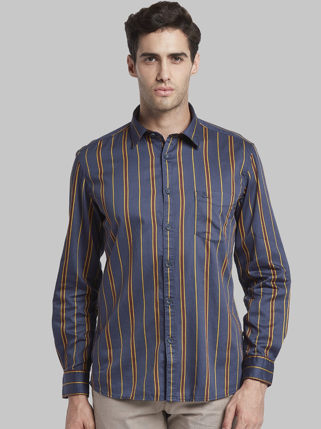 

Parx Men Blue & Maroon Slim Fit Striped Casual Shirt