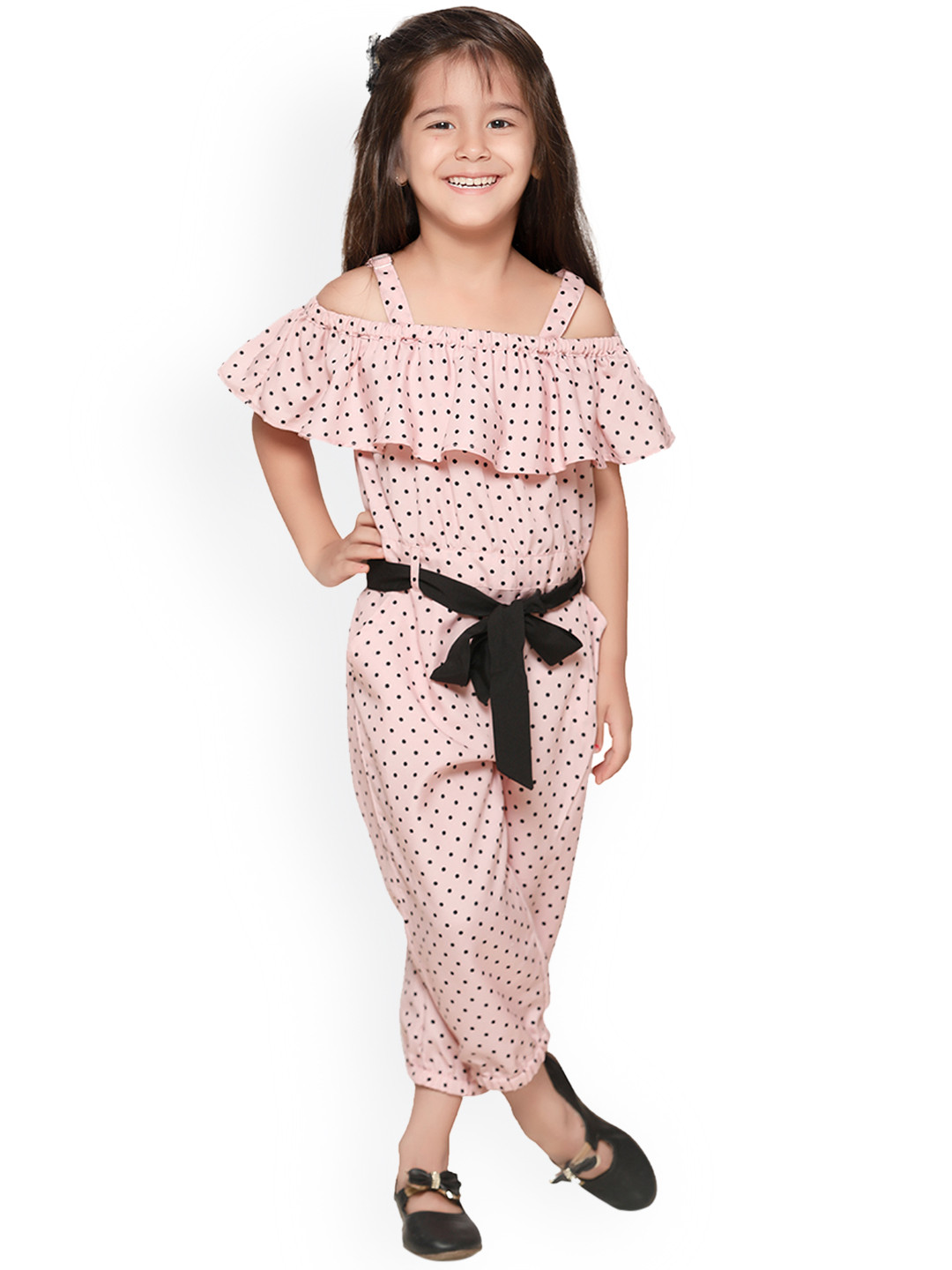 

LilPicks Girls Pink & Black Printed Basic Jumpsuit