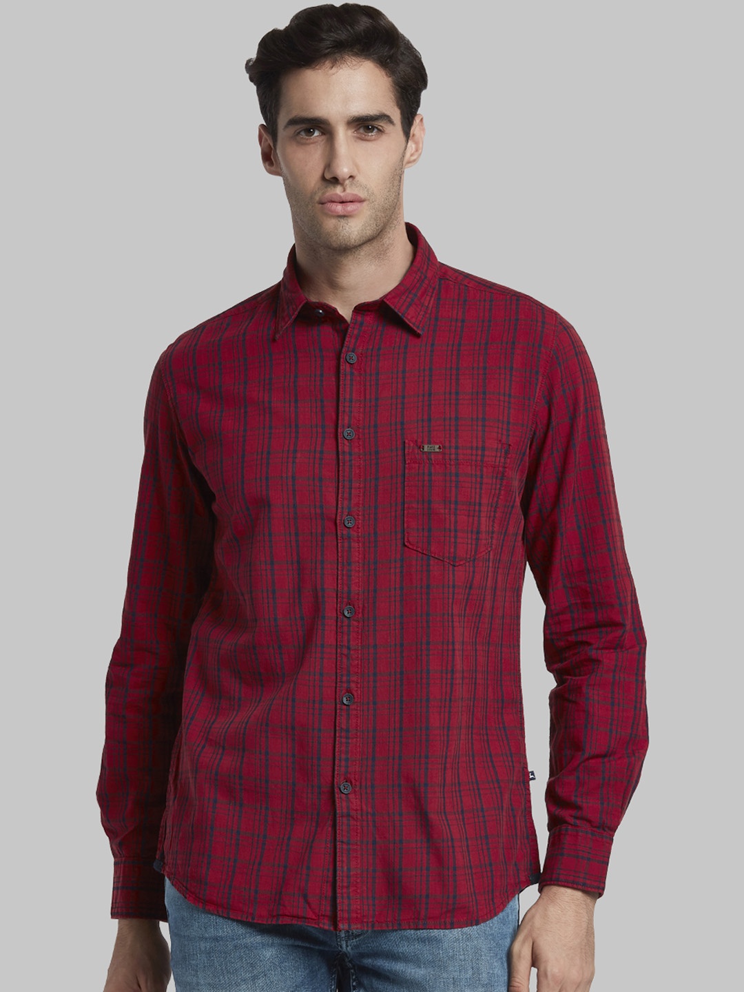 

Parx Men Red & Black Slim Fit Checked Casual Shirt