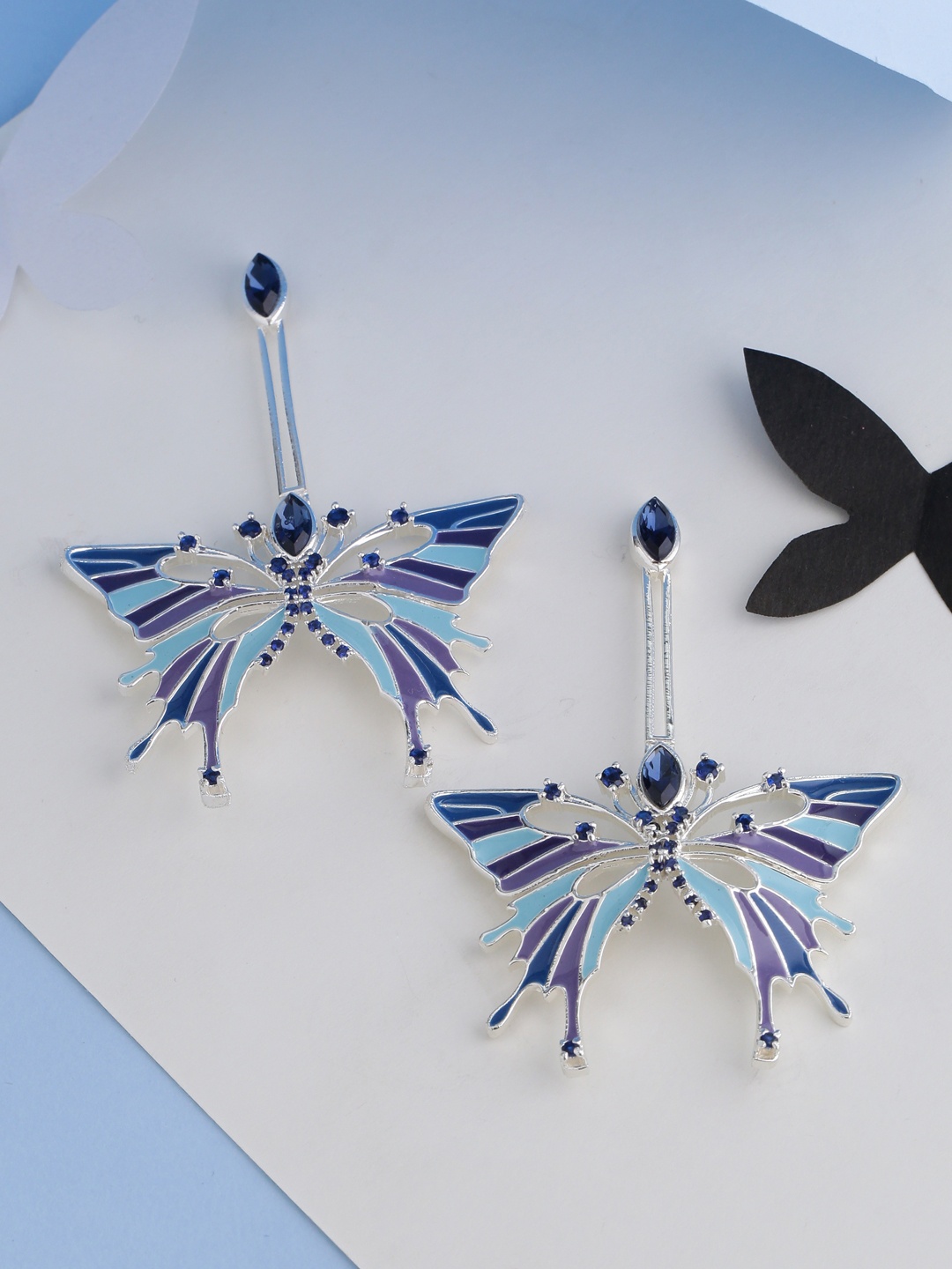 

Voylla Silver-Plated & Navy Blue Handcrafted Quirky Drop Earrings