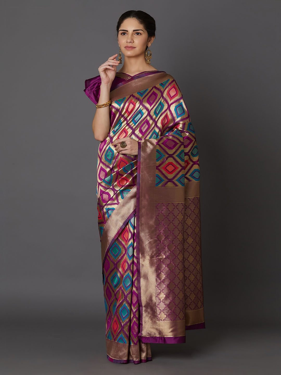 

Mitera Purple & Blue Woven Design Kanjeevaram Saree