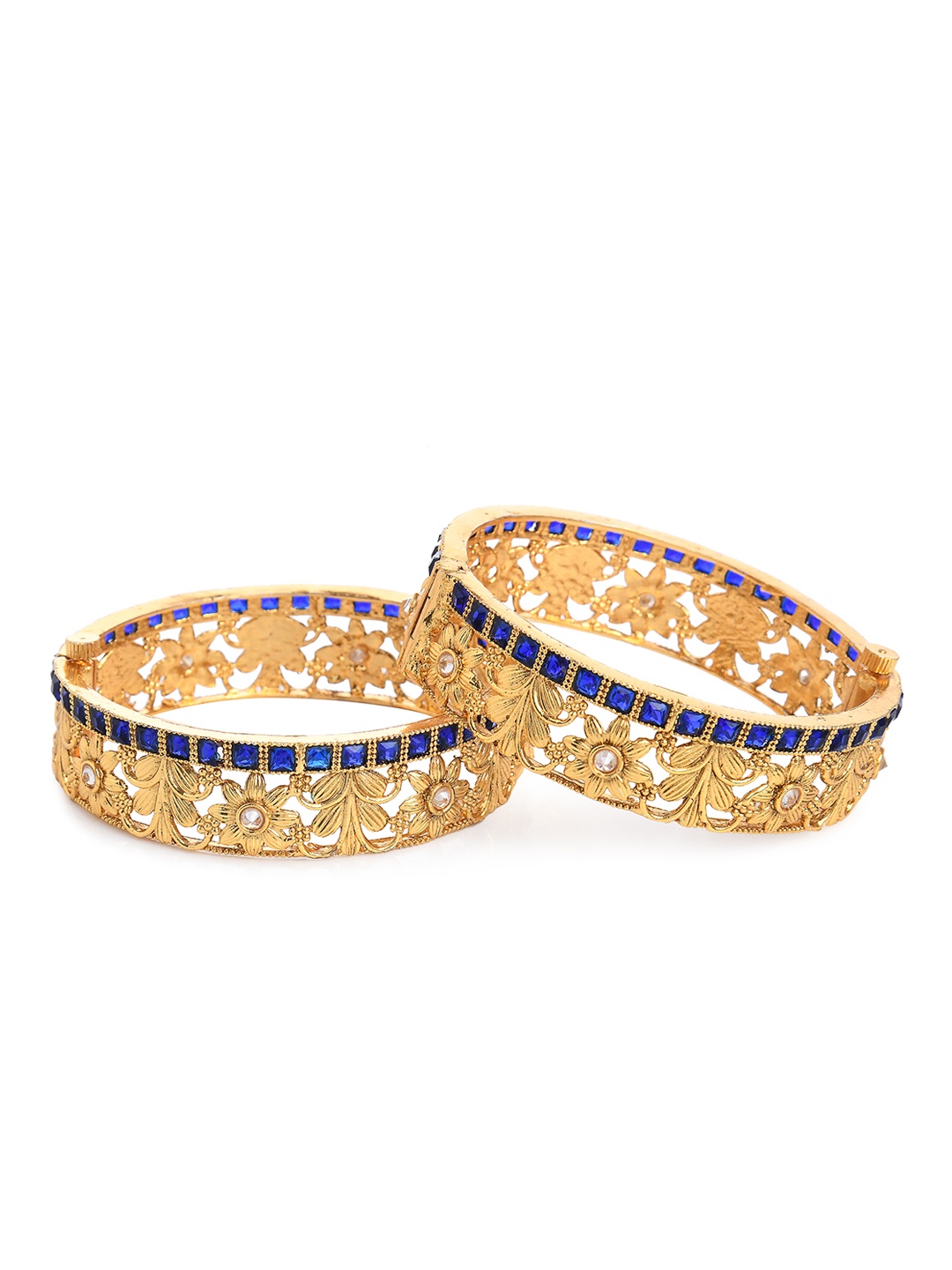 

Bamboo Tree Jewels Set of 2 Gold-Toned & Blue Kundan Studded Bangles