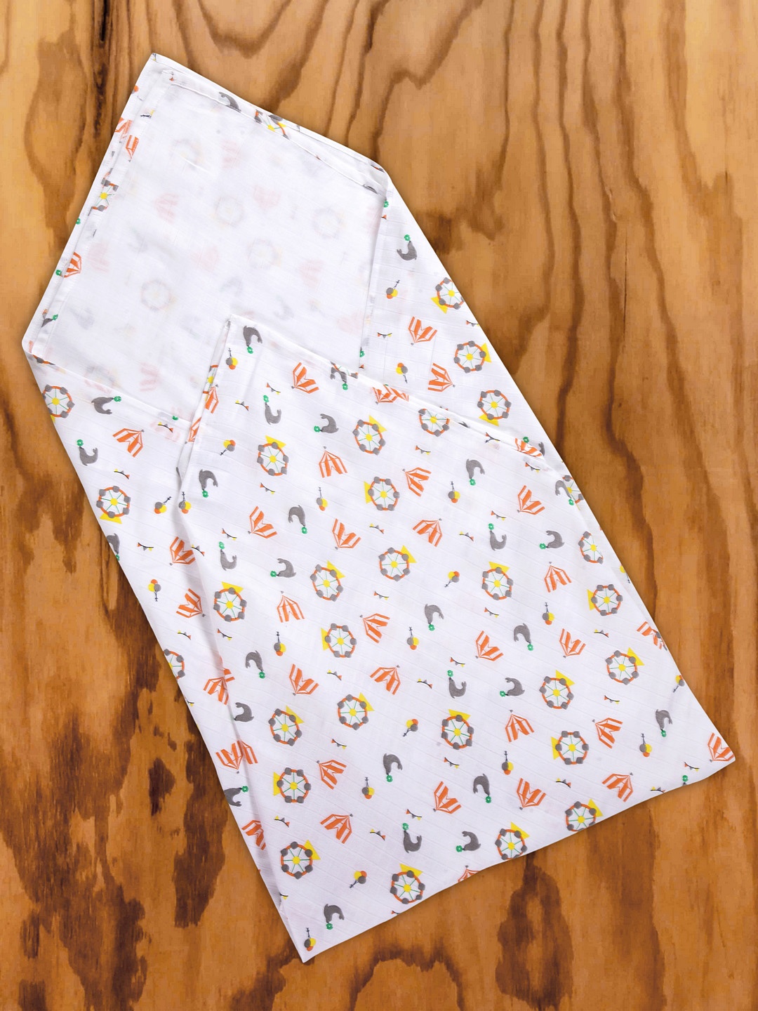 My Milestones Kids Set of 2 White & Orange Pure Cotton Muslin Swaddle