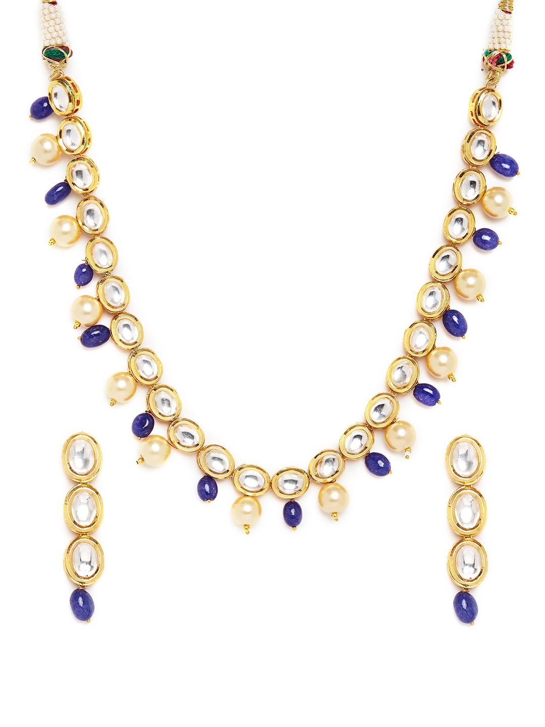 

Bamboo Tree Jewels Gold-Toned & Blue Handcrafted Kundan-Studded Jewellery Set