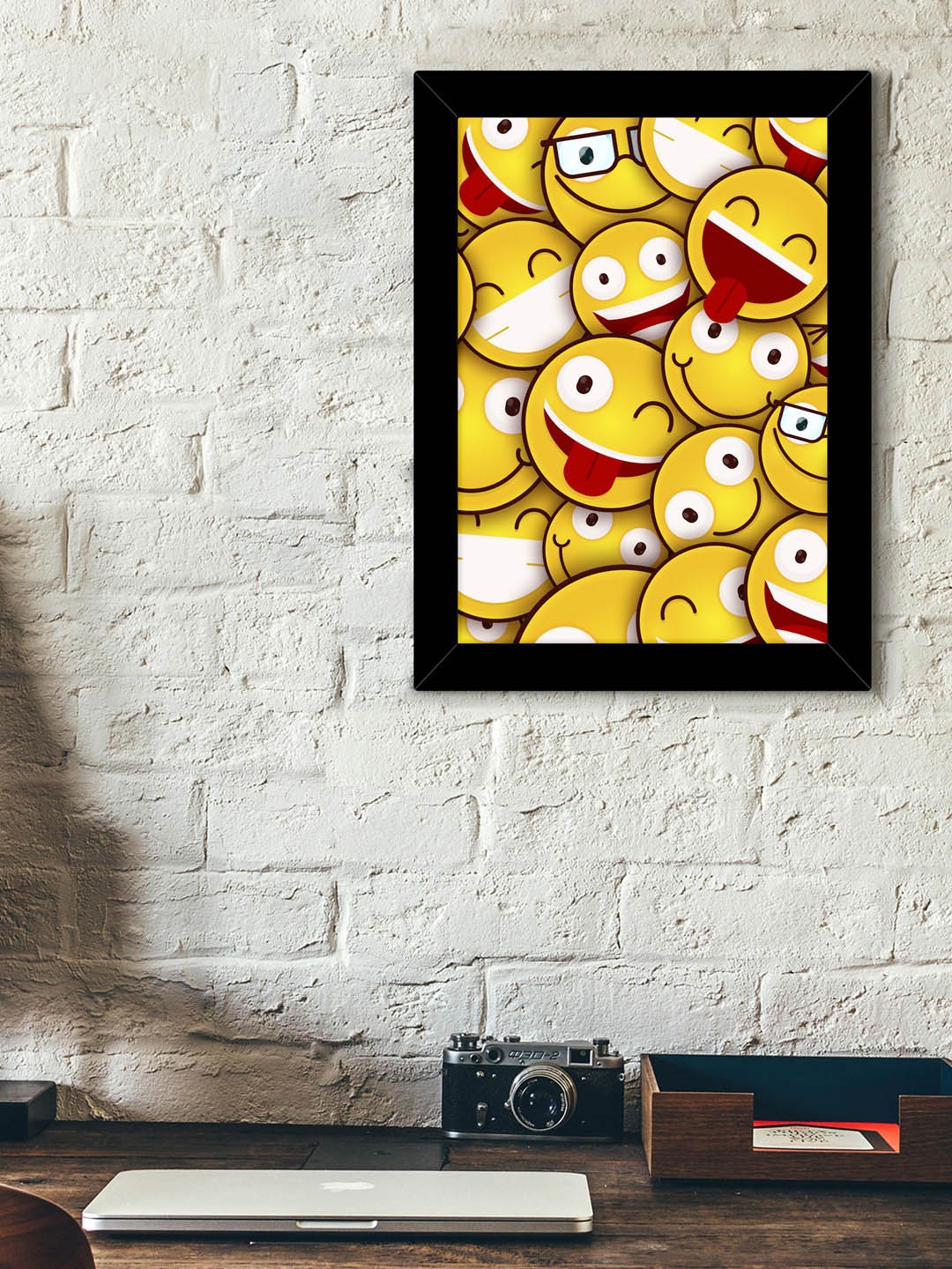 TIED RIBBONS Black & Yellow Solid Graphic Emojis Wall Art