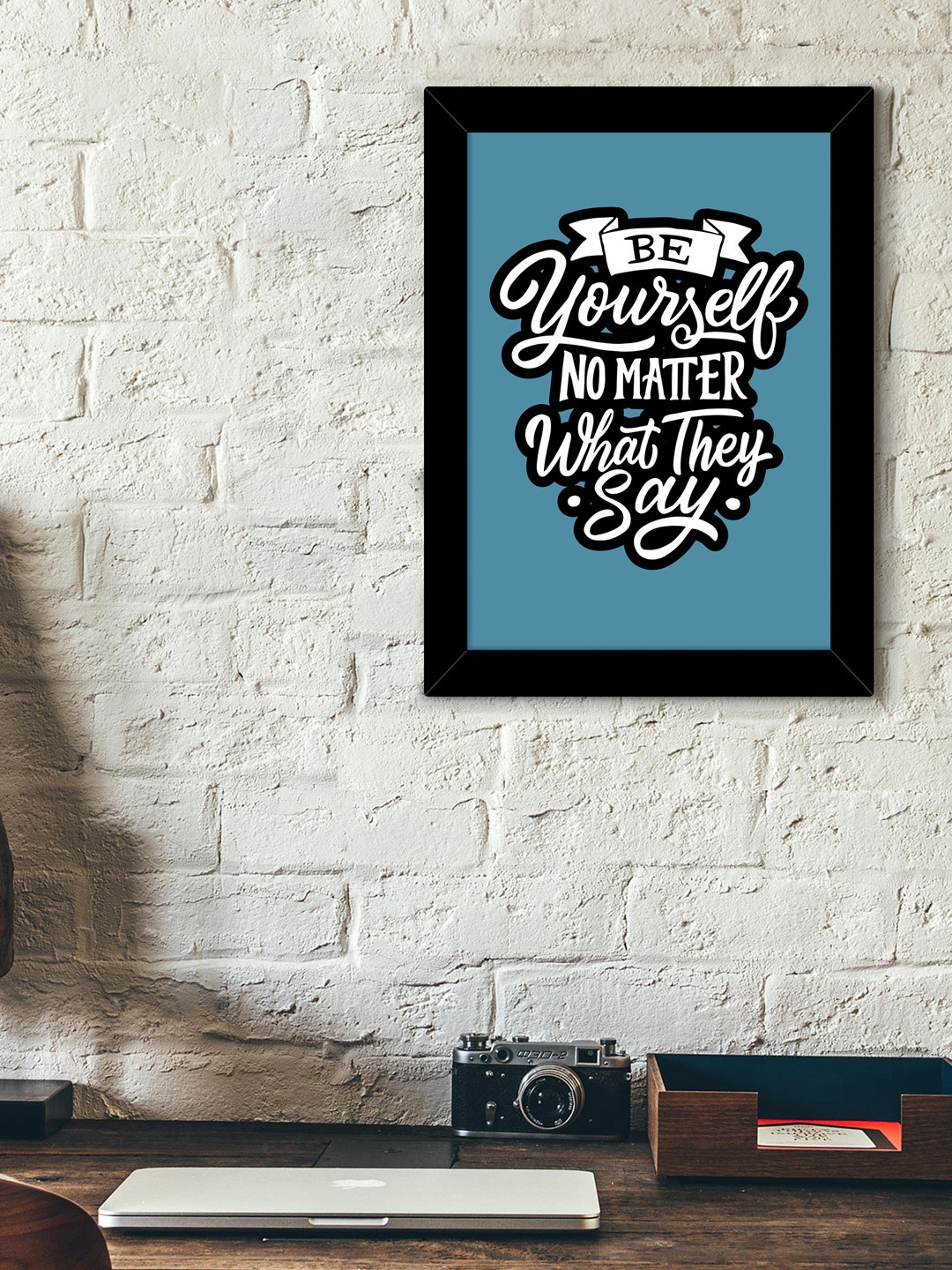 

TIED RIBBONS Black & Blue Solid Inspirational Typographic Wall Art