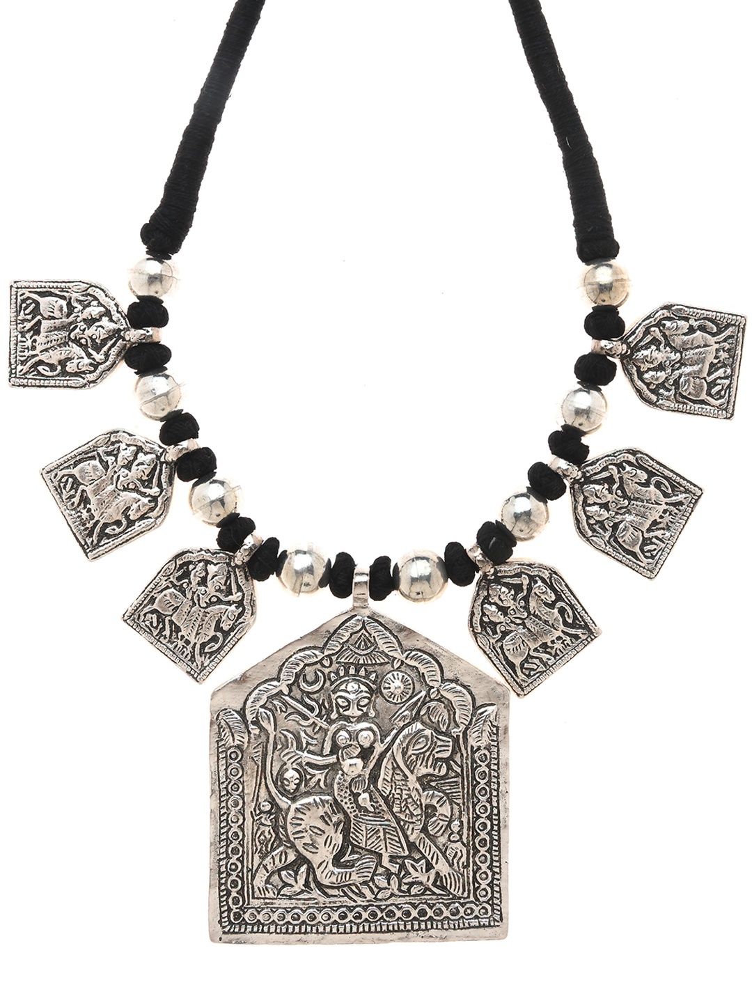 

Bamboo Tree Jewels Silver-Toned & Black Handcrafted Necklace