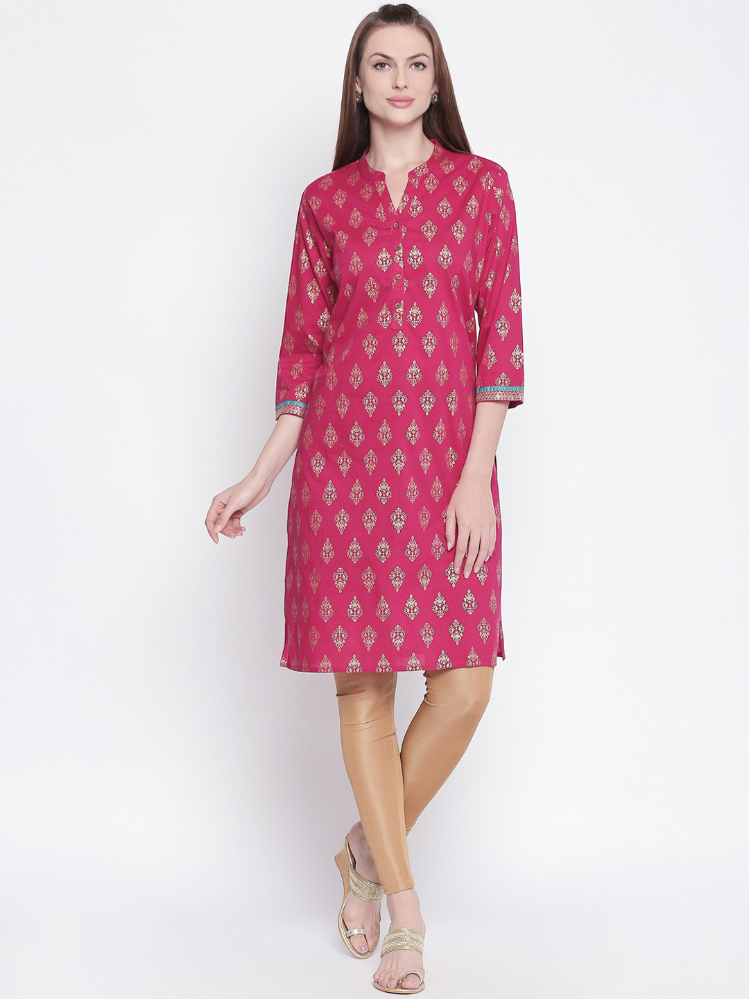 

RANGMANCH BY PANTALOONS Women Fuchsia Pink Printed Straight Kurta