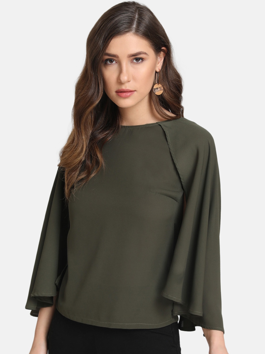 

Kazo Women Green Solid Cape Top