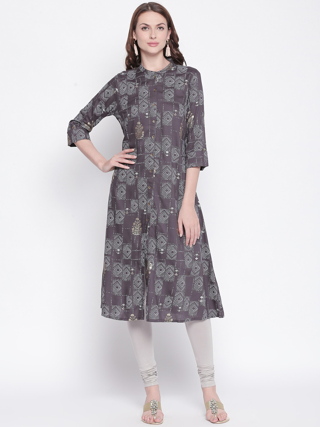 

RANGMANCH BY PANTALOONS Women Grey Printed A-Line Kurta