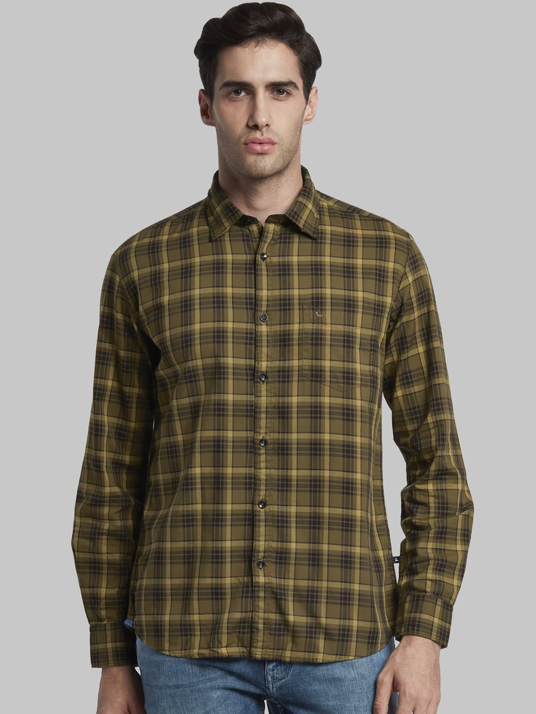 

Parx Men Brown & Mustard Yellow Slim Fit Checked Casual Shirt