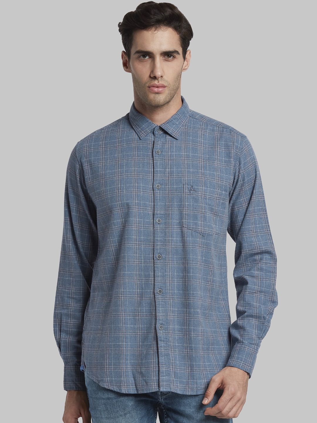 

Parx Men Blue & Grey Slim Fit Checked Casual Shirt