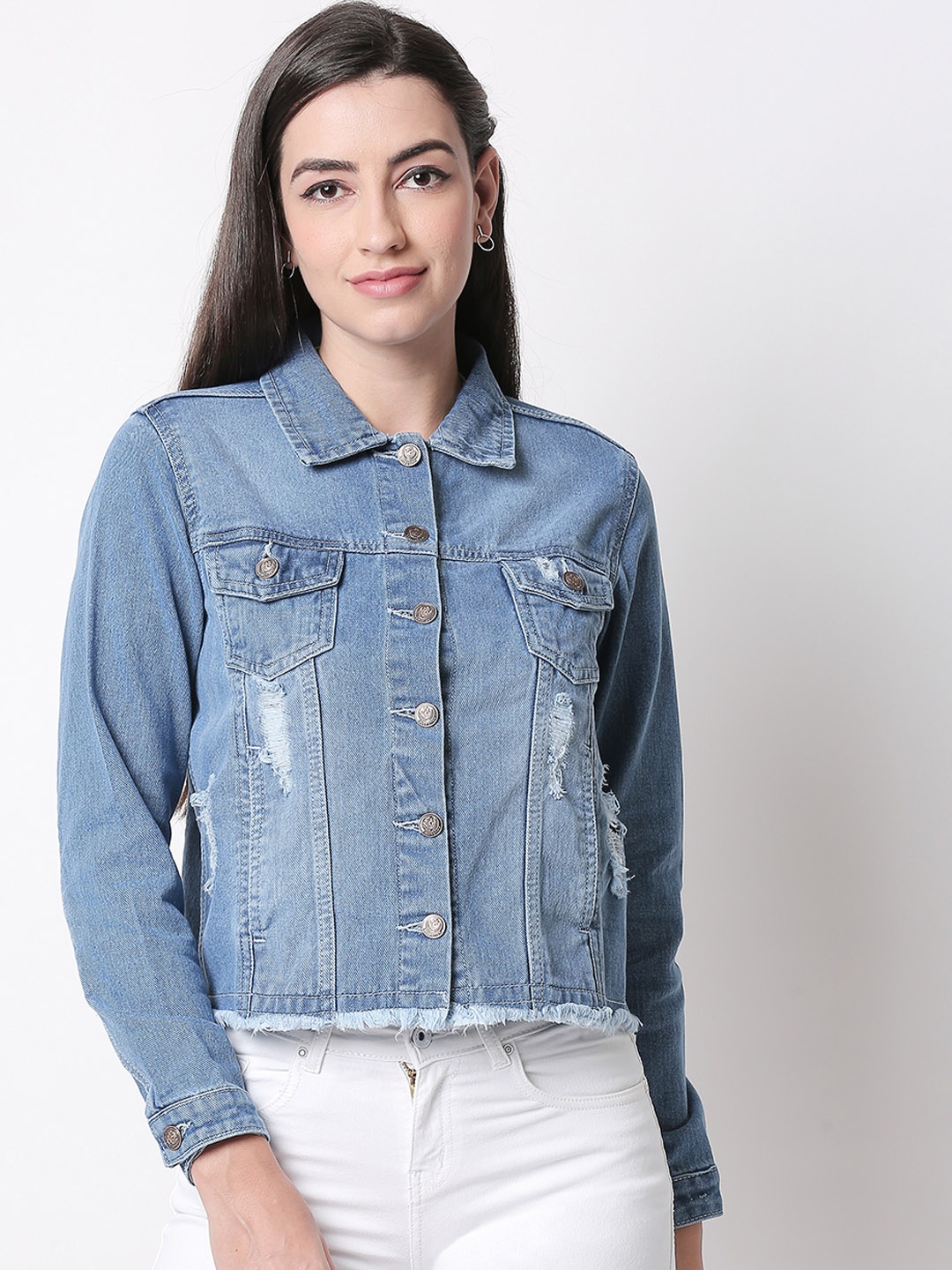 

High Star Women Blue Solid Denim Jacket