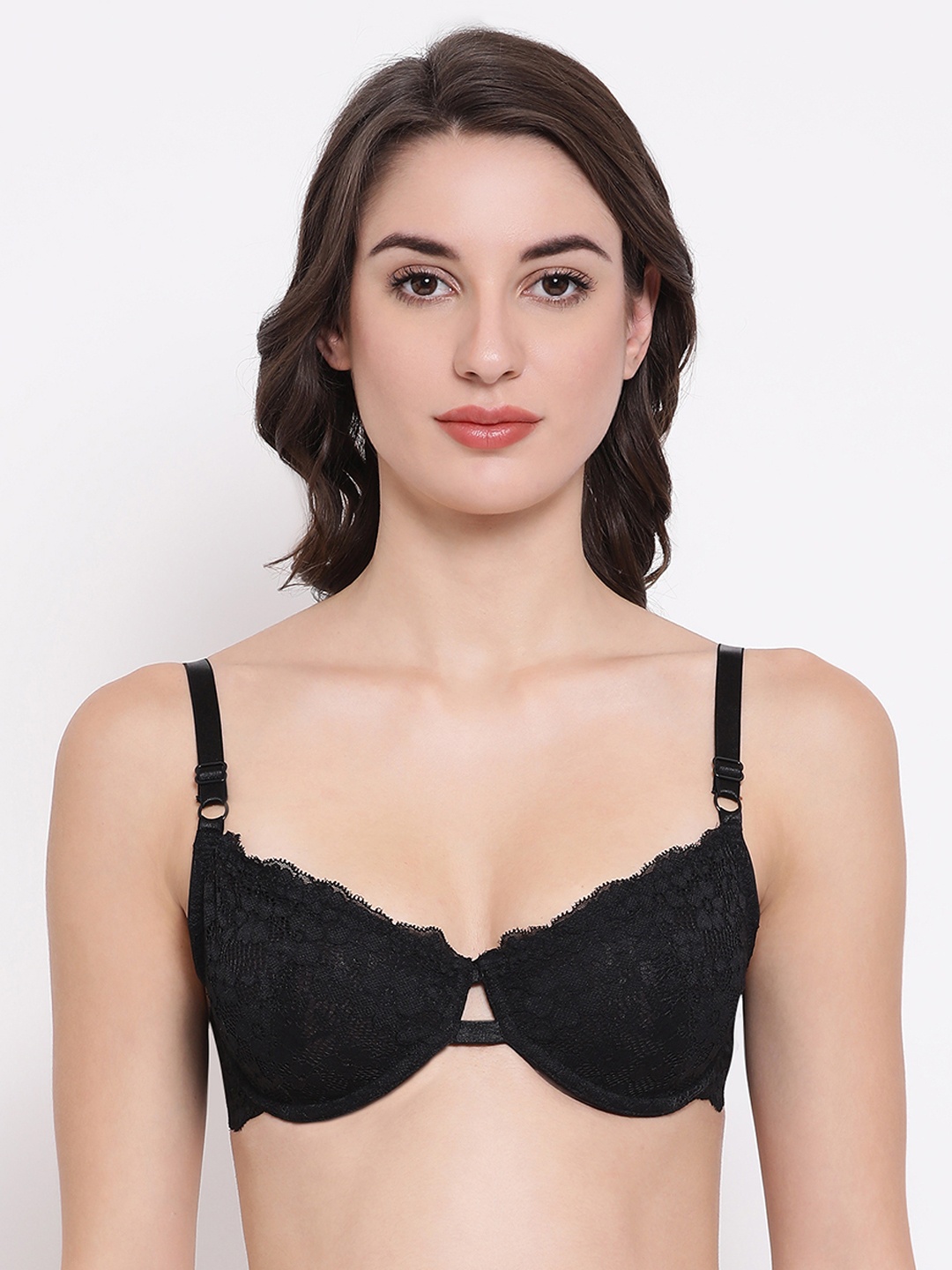 

Clovia Black Self-Design Underwired Lightly Padded Lace Bra BR0397A1332B