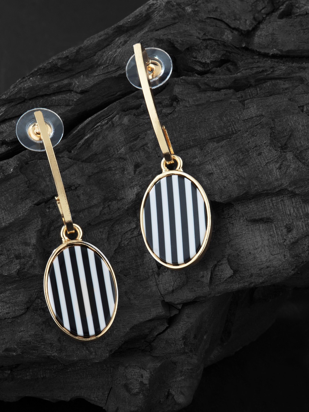 

E2O Gold-Plated Black Oval Drop Earrings