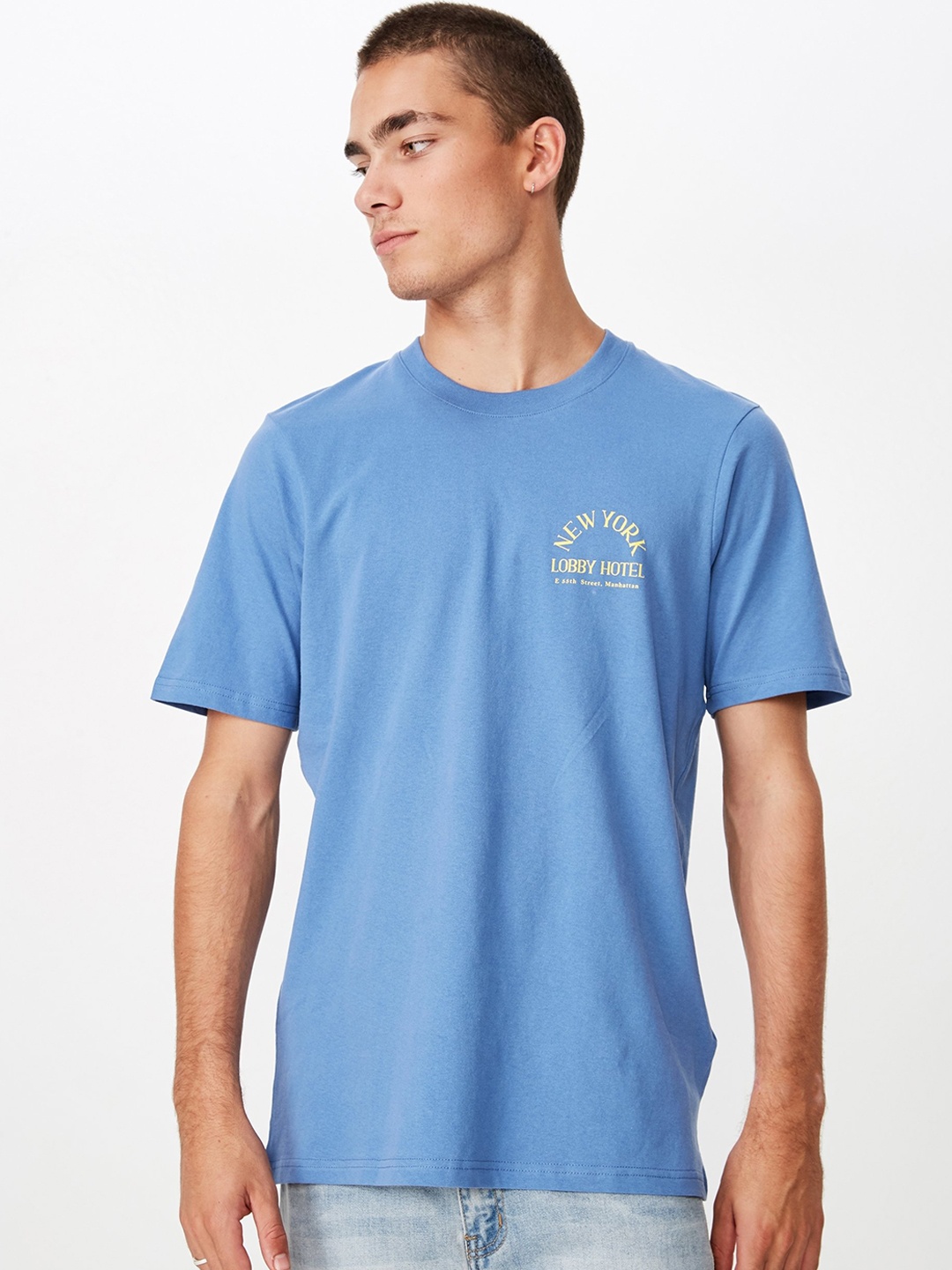 

COTTON ON Men Blue Solid Round Neck T-shirt