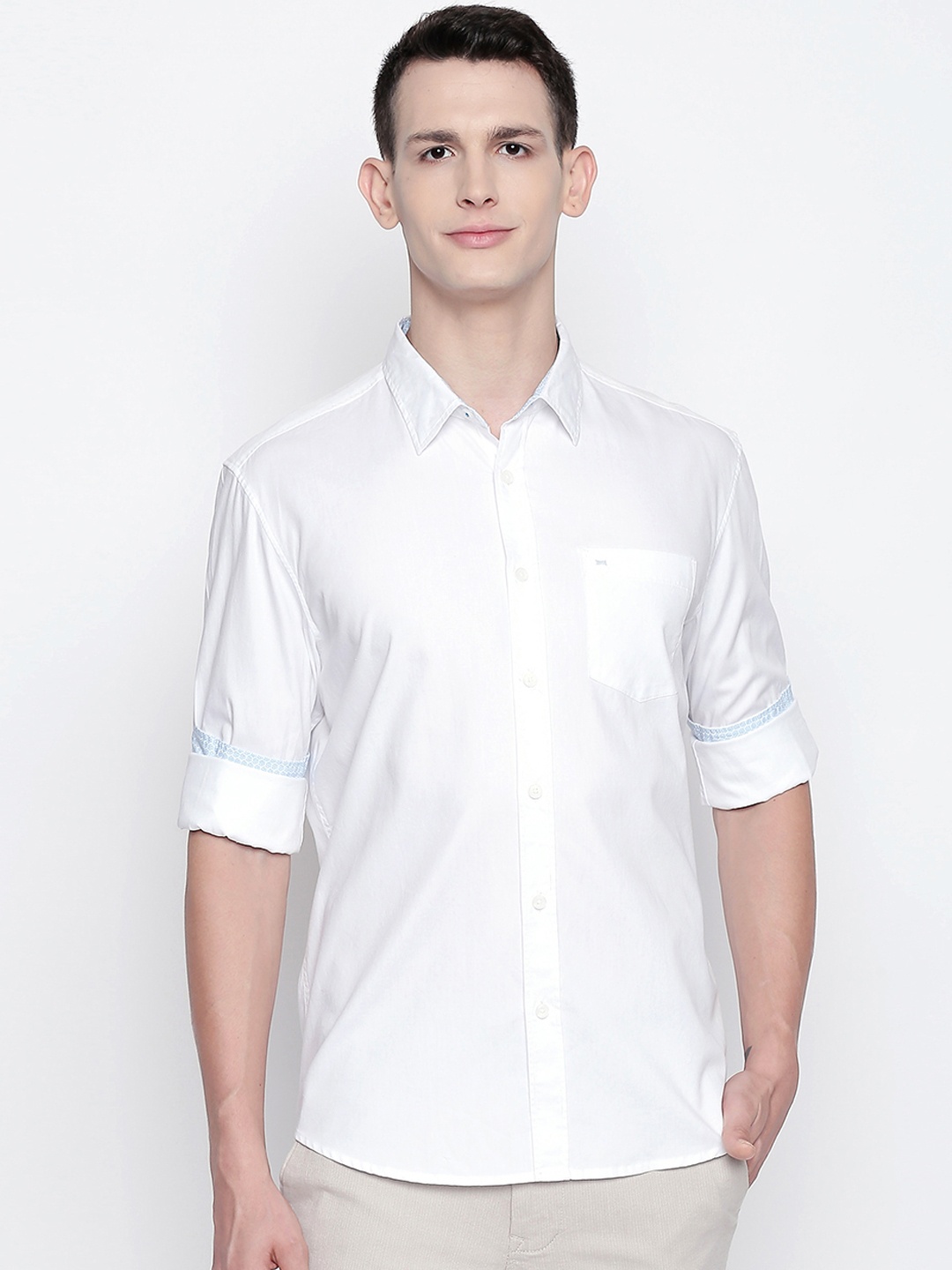 

Basics Men White Slim Fit Solid Oxford Casual Shirt