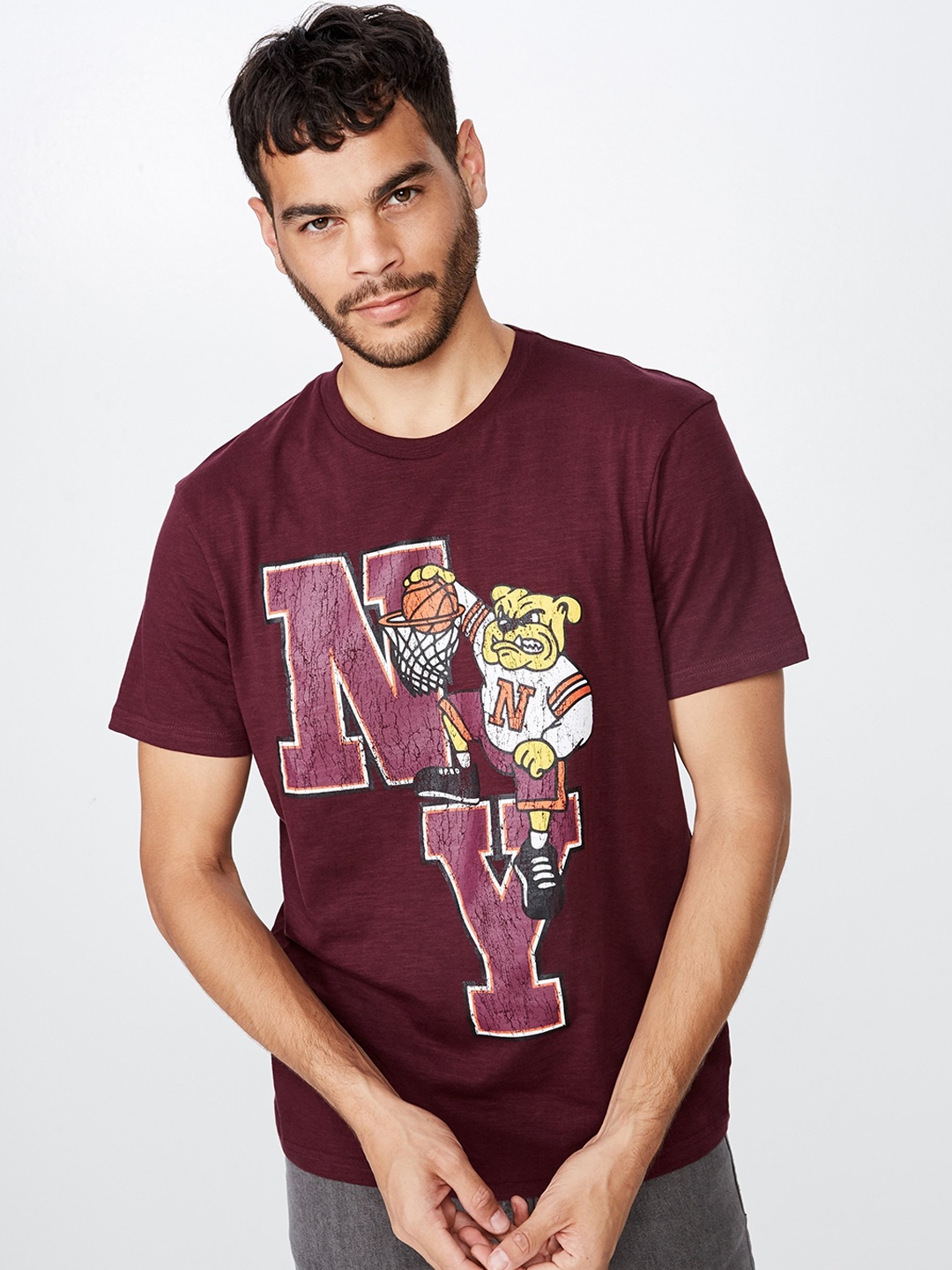 

COTTON ON Men Burgundy Printed Round Neck T-shirt