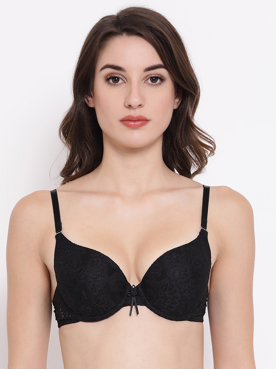 

Clovia Black Self Design Lace Non-Wired Lightly Padded Everyday Bra BR1931P1332B