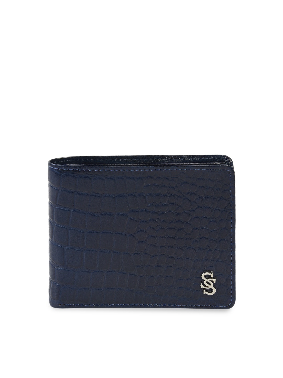 

Second SKIN Men Blue Textured Genuine Leather Two Fold Wallet
