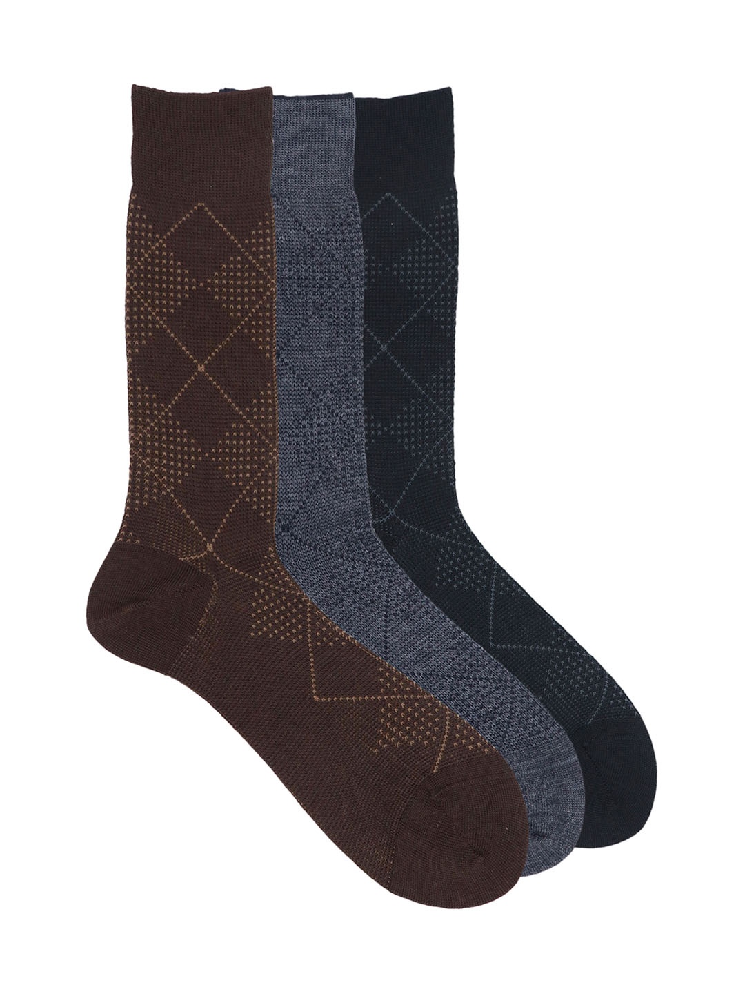 

Balenzia Men Pack of 3 Assorted Pure Wool Calf-Length Socks