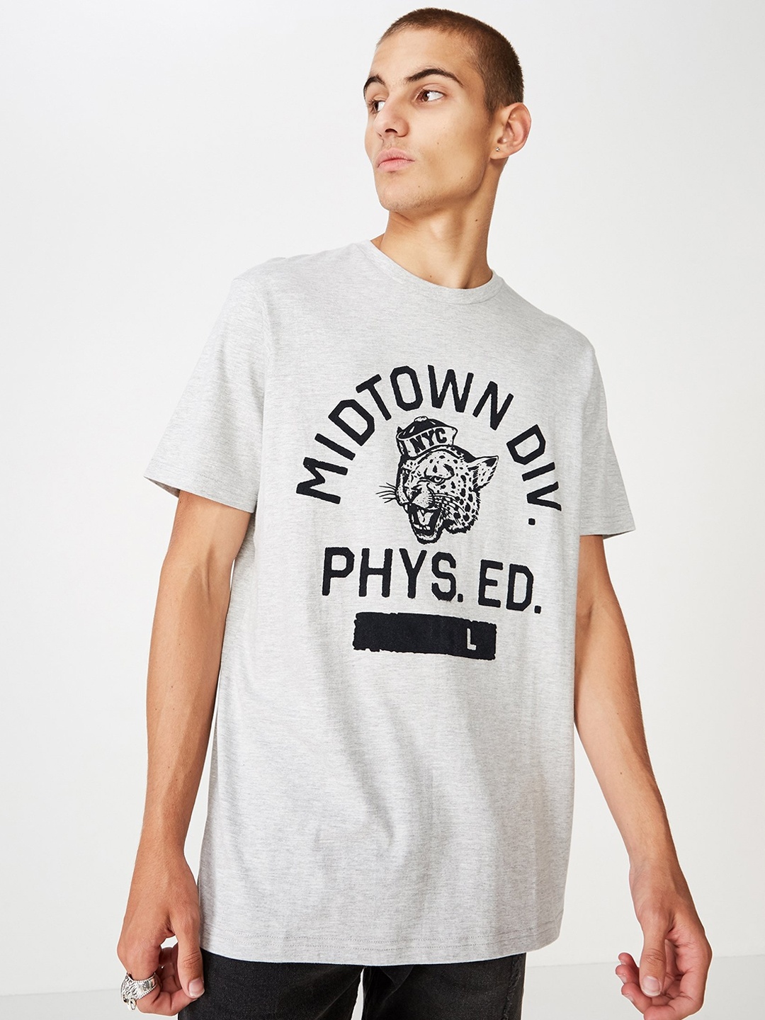 COTTON ON Men Grey Printed Round Neck T-shirt