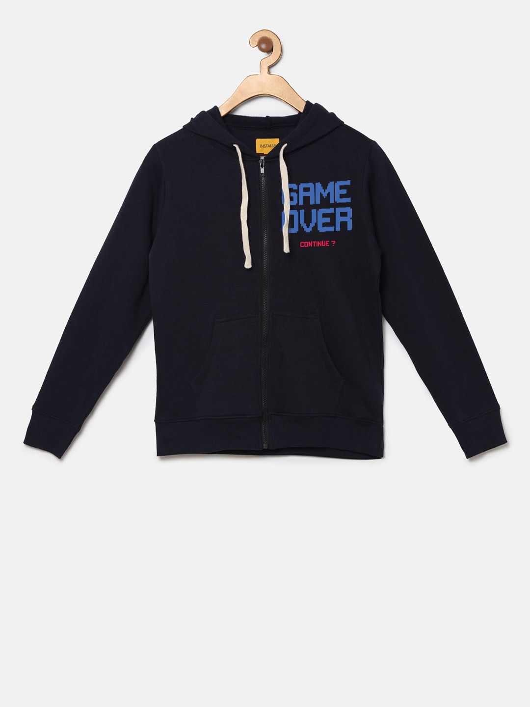 Instafab Boys Navy Blue Printed Hooded Sweatshirt