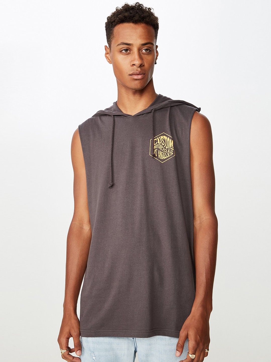 

COTTON ON Men Charcoal Grey Printed Hood T-shirt