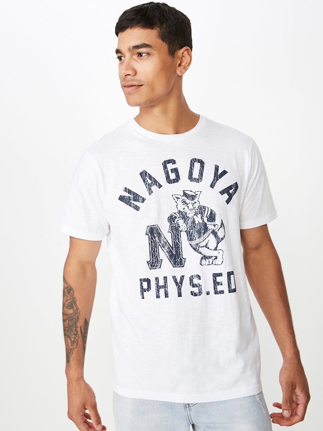 

COTTON ON Men White Printed Round Neck T-shirt