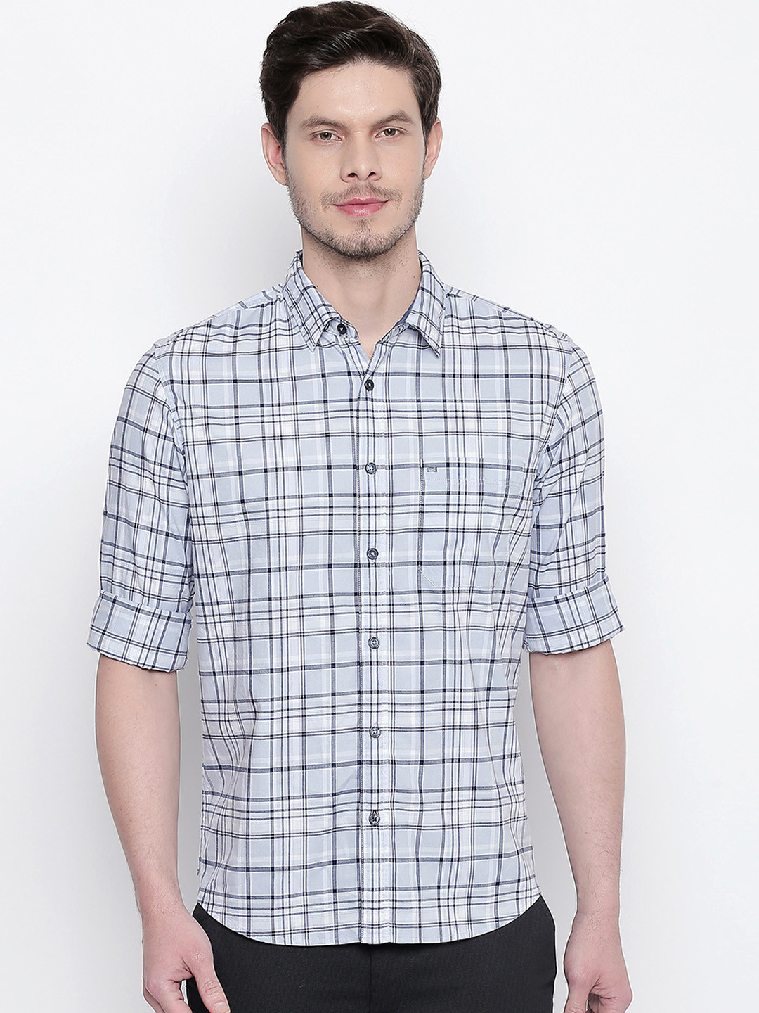 

Basics Men Blue Checked Slim Fit Casual Shirt