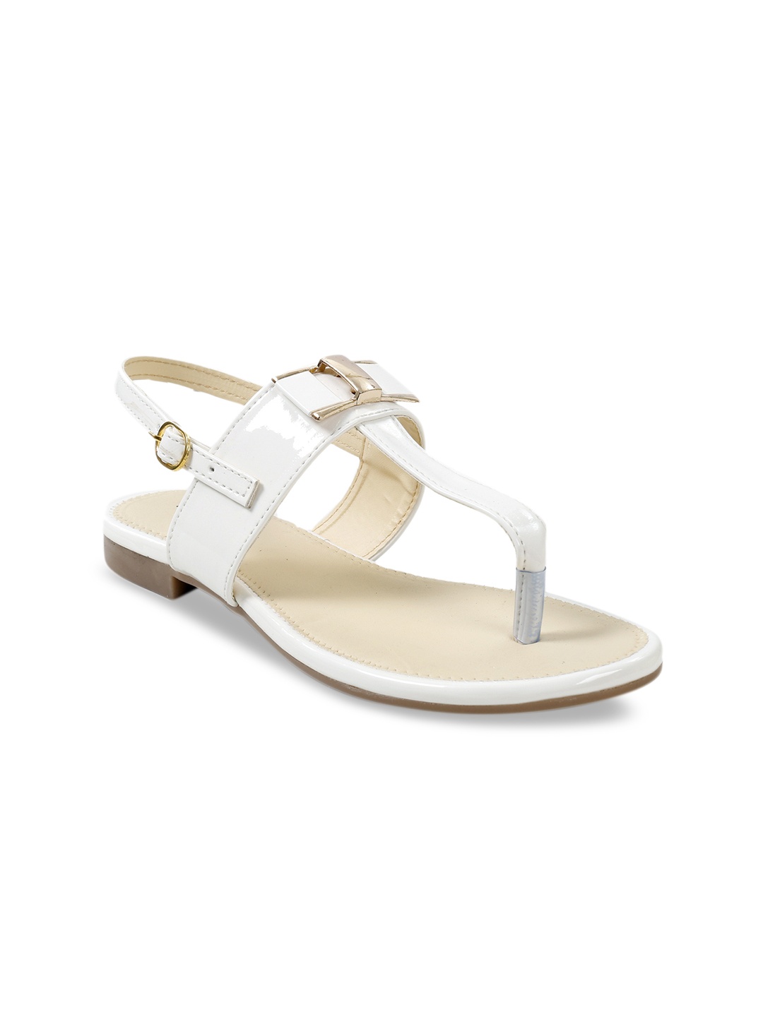 

meriggiare Women White Solid T-Strap Flats