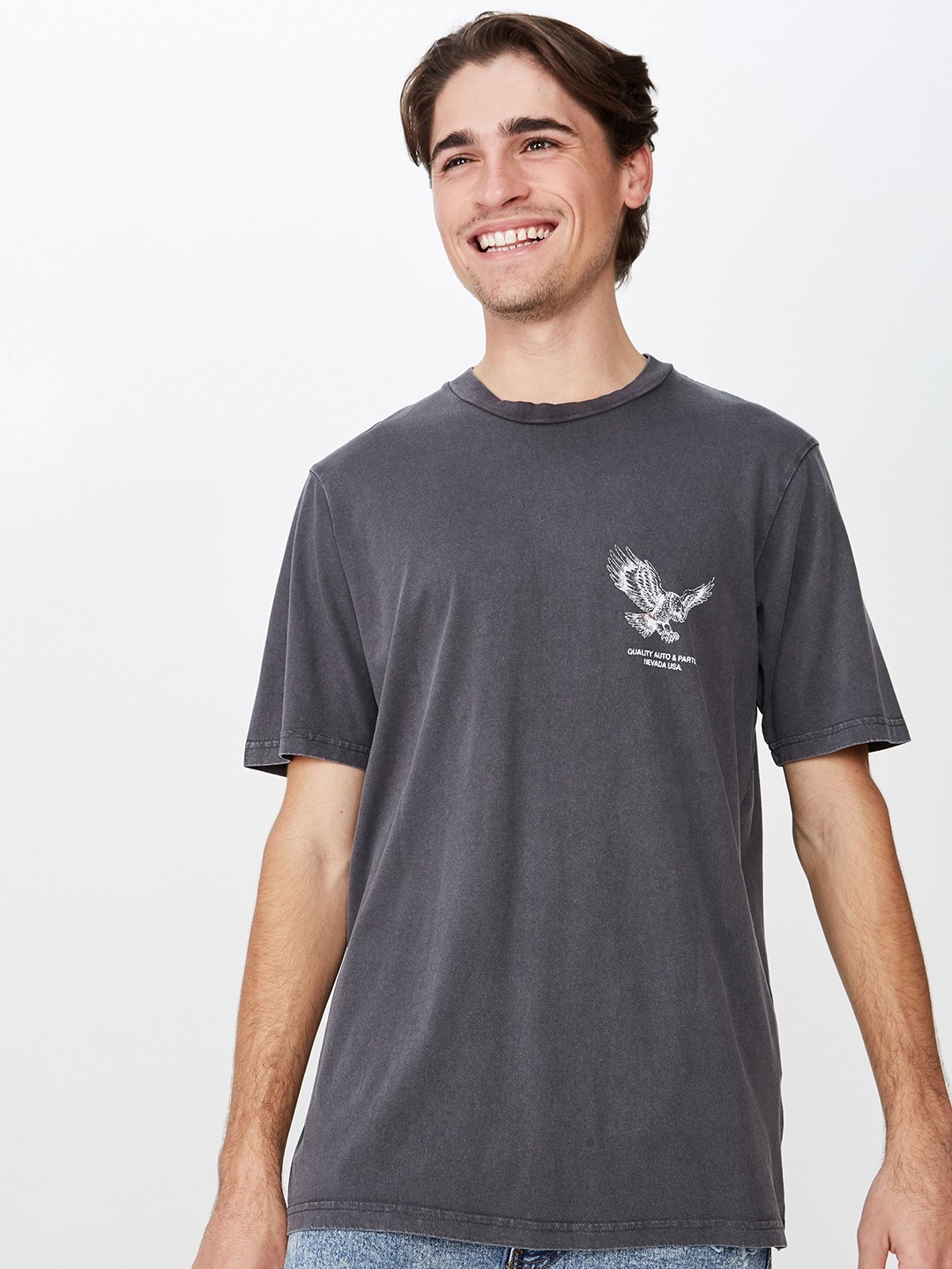 

COTTON ON Men Grey Melange Solid Round Neck T-shirt